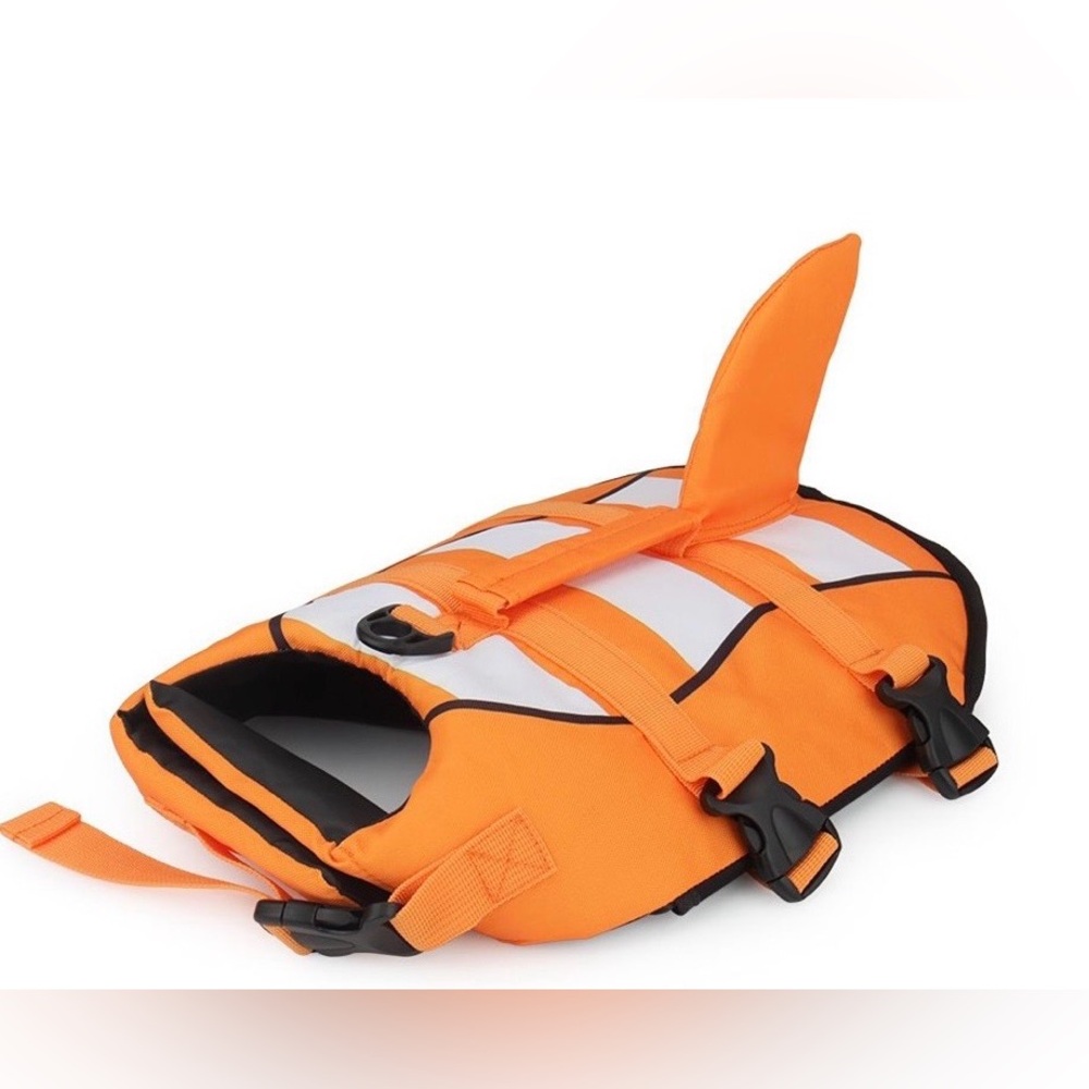 Dog Shark Fin Life Jacket Swim Vest Orange & Grey Reflective Size L